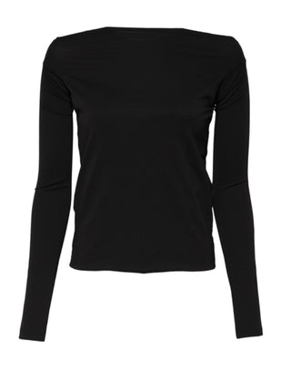 Schwarzer Woll-Shrug-Pullover mit Rundhalsausschnitt