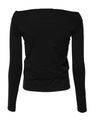 Suéter negro de lana con cuello redondo y bolero