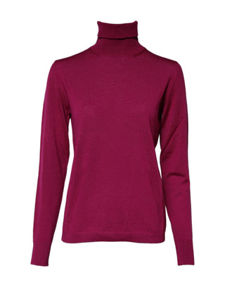 Fuchsiafarbener Rollkragenpullover aus Wolle mit langen Ärmeln