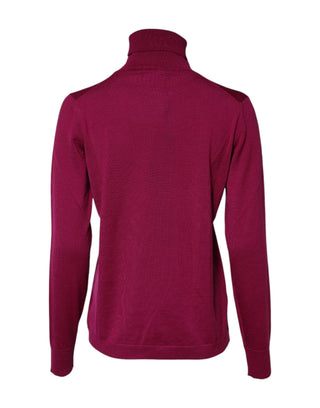 Fuchsiafarbener Rollkragenpullover aus Wolle mit langen Ärmeln