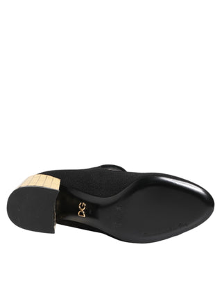 Black Flower Crystal Embellished Mary Jane Shoes