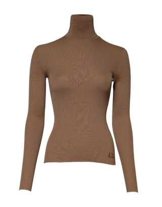 Brauner Strickpullover mit langen Ärmeln und Rollkragen