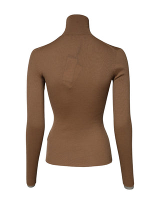 Brown Knit Long Sleeves Turtleneck Sweater