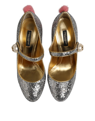 Zapatos de salón VALLY plateados con purpurina y piel de visón