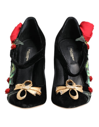 Schwarze Rosen Kristallbrosche Mary Jane Schuhe