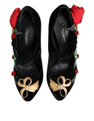 Schwarze Rosen Kristallbrosche Mary Jane Schuhe