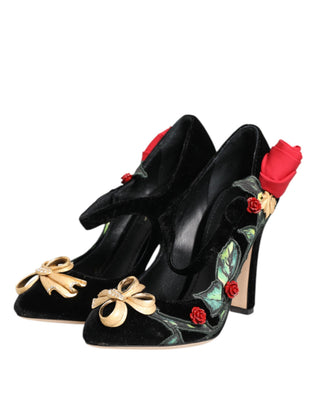 Schwarze Rosen Kristallbrosche Mary Jane Schuhe