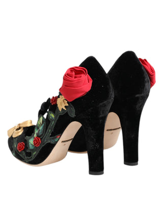 Schwarze Rosen Kristallbrosche Mary Jane Schuhe