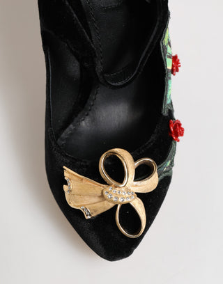 Schwarze Rosen Kristallbrosche Mary Jane Schuhe