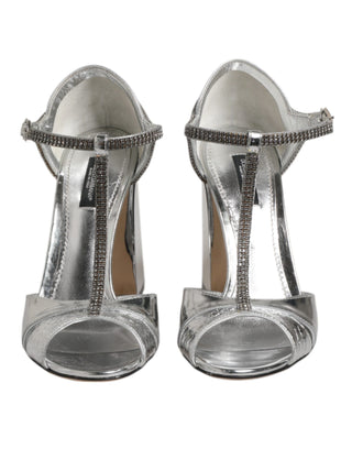 Silberne Leder T-Spangen Absätze Sandalen Schuhe