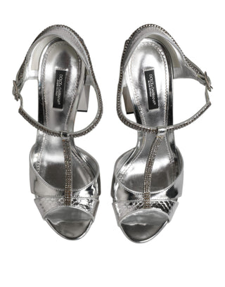 Silberne Leder T-Spangen Absätze Sandalen Schuhe
