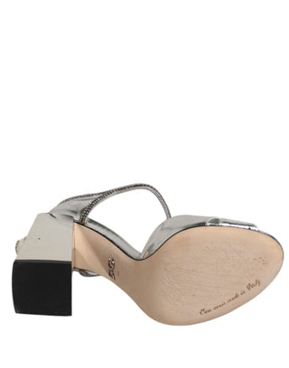 Silberne Leder T-Spangen Absätze Sandalen Schuhe