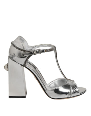 Silberne Leder T-Spangen Absätze Sandalen Schuhe