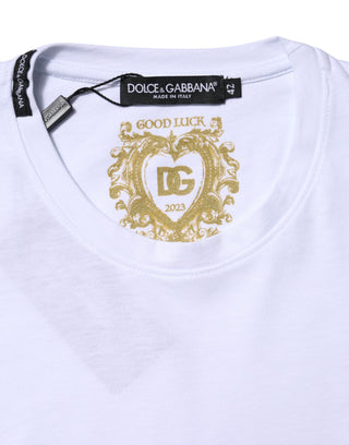 Weißes Baumwoll-Glücks-T-Shirt 2023 mit Rundhalsausschnitt
