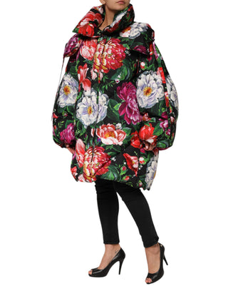 Mehrfarbige geblümte Kapuzen-Pufferjacke