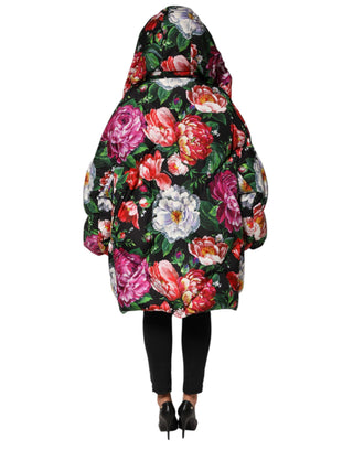Mehrfarbige geblümte Kapuzen-Pufferjacke
