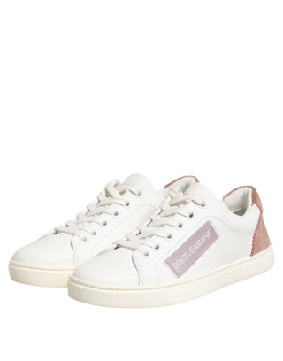White Pink Leather Low Top Sneakers Shoes