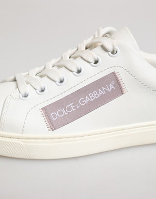 White Pink Leather Low Top Sneakers Shoes