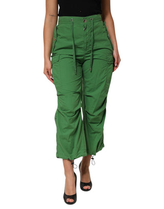 Pantalones cargo verdes de algodón de cintura alta
