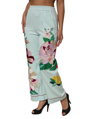 Pantalones pijama rectos verdes con estampado floral y liga  