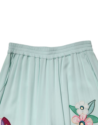 Pantalones pijama rectos verdes con estampado floral y liga  