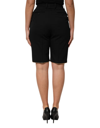 Pantalones rectos de lana negra con cremallera detallada  