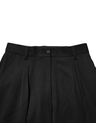 Pantalones rectos de lana negra con cremallera detallada  