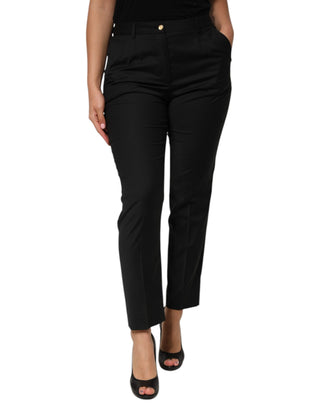 Pantalones de mujer negros de poliéster con corte cónico  