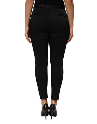 Schwarze hochtaillierte, zulaufende Hose aus Azetat