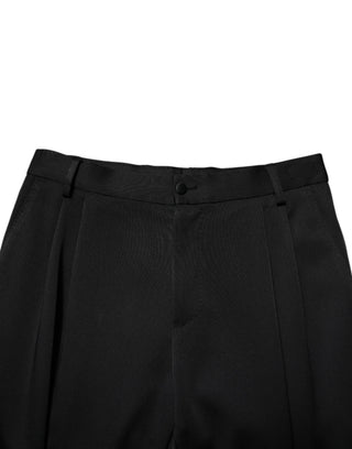 Schwarze hochtaillierte, zulaufende Hose aus Azetat