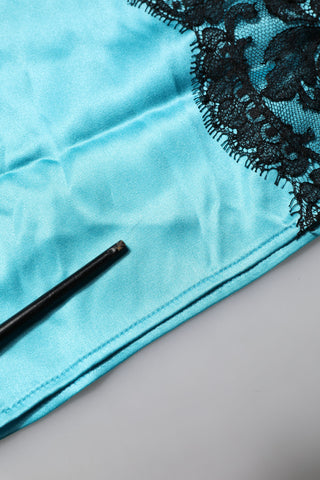 Blaue Seiden-Schlafhose für Damen, gerade geschnitten mit Gummizug