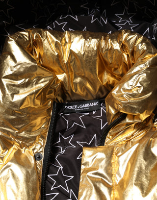 Goldfarbene Steppjacke mit Kapuze und durchgehendem Reißverschluss