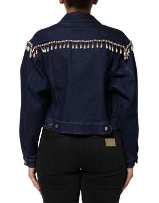 Jeansjacke aus blauer Baumwolle mit Kristallverzierung