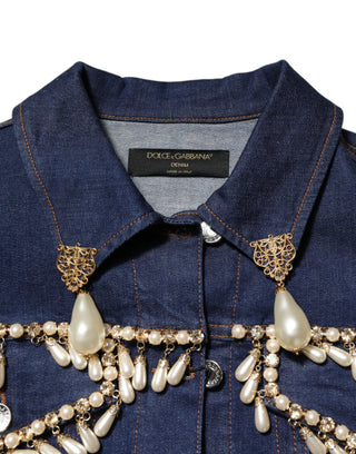 Jeansjacke aus blauer Baumwolle mit Kristallverzierung