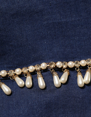 Jeansjacke aus blauer Baumwolle mit Kristallverzierung