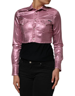 Chaqueta corta rosa de algodón elástico con cuello