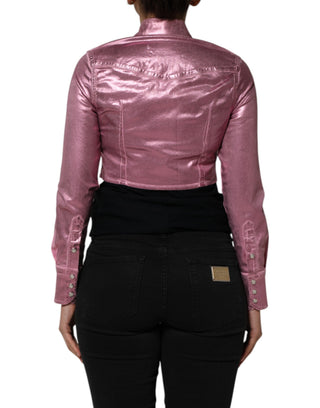 Chaqueta corta rosa de algodón elástico con cuello