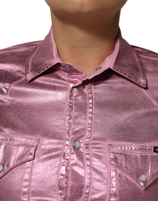 Chaqueta corta rosa de algodón elástico con cuello