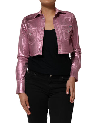 Chaqueta corta rosa de algodón elástico con cuello