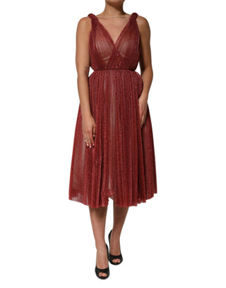 Burgundy Mesh Sleeveless Midi A-line Dress