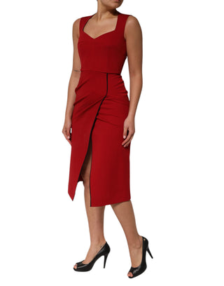Vestido midi rojo de viscosa elástica con abertura y corte tubo