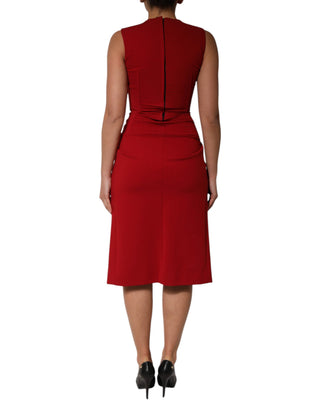 Vestido midi rojo de viscosa elástica con abertura y corte tubo