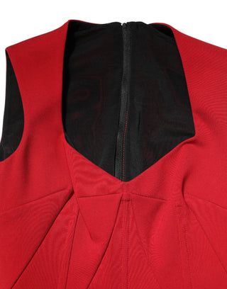 Vestido midi rojo de viscosa elástica con abertura y corte tubo