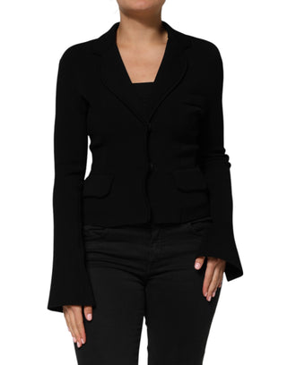 Schwarzer Viskose-Blazer mit einfacher Knopfleiste
