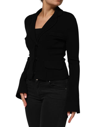 Schwarzer Viskose-Blazer mit einfacher Knopfleiste