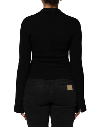 Schwarzer Viskose-Blazer mit einfacher Knopfleiste