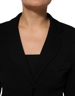 Schwarzer Viskose-Blazer mit einfacher Knopfleiste
