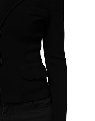 Schwarzer Viskose-Blazer mit einfacher Knopfleiste