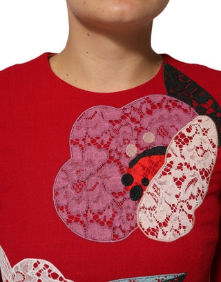 Rot gespitztes florales Applikations-A-Linien-Minikleid