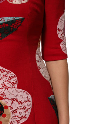Rot gespitztes florales Applikations-A-Linien-Minikleid